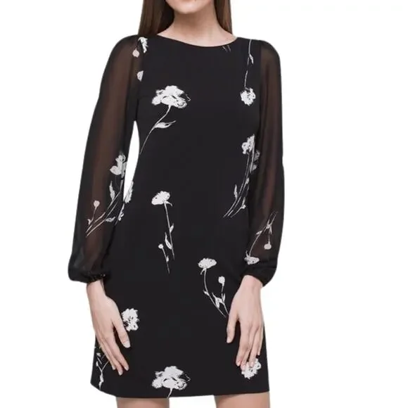 White House Black Market Long Sleeve Chiffon Sleeve Shift Dress Size Medium - Picture 1 of 7